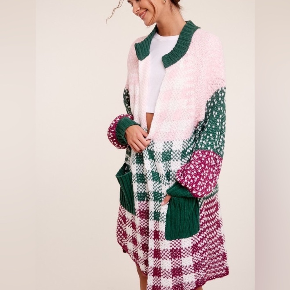 Multi color pattern cardigan